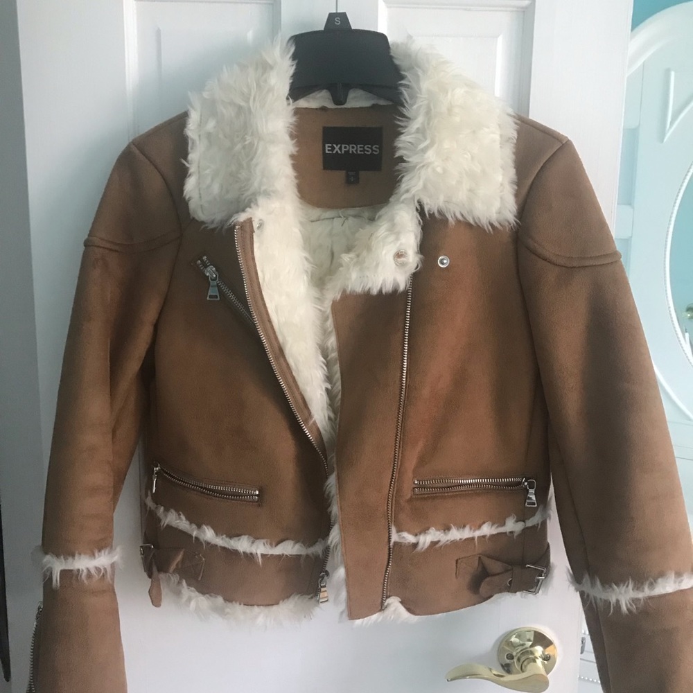 Express Camel Faux Shearling Jacket